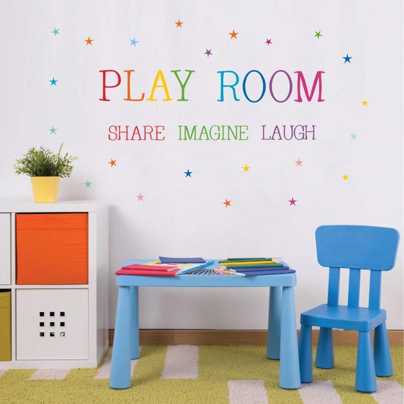 TOARTi Playroom Share Imagine Laugh Wall Sticker, Inspirational Quote Wall Decals,Colorful Stars Playroom Sticker for Wall Classroom Nursery Decoration - Image 2